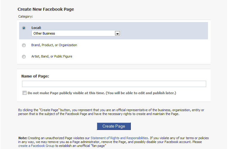 Facebook Page Options